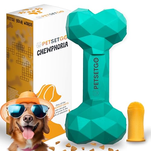 PetSetGo Unzerstörbares Kauspielzeug für aggressive Kauer, langlebiges natürliches robustes Spielzeug für Langeweile und Aktivität, für kleine, mittelgroße und große Hunde, 2-in-1 Zahnen (Türkis) PetSetGo Unzerstörbares Kauspielzeug für aggressive Kauer, langlebiges natürliches robustes Spielzeug für Langeweile und Aktivität, für kleine, mittelgroße und große Hunde, 2-in-1 Zahnen (Türkis) von PetSetGo