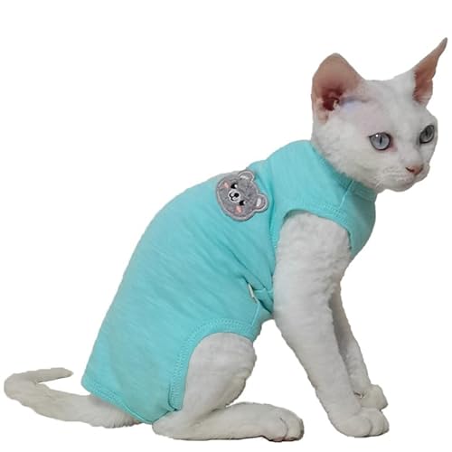 PetSmiler Katzenbody nach OP - Katzen Body Sphynx Katze Kleidung Dehnbare Katzenbody nach OP Kastration, Katzen Pullover mit Bauchschutz Tshirt für Katzen Operation, Kastrationsbody Blaugrün L von PetSmiler
