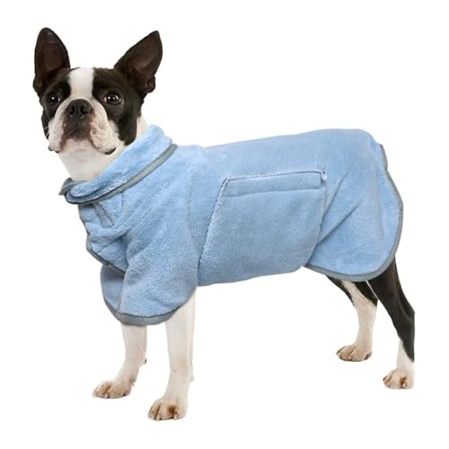 PetSmiler Hundebademantel - Saugfähiger Bademantel Hund mit Klett Hundebademantel Kleine Hunde Trocknet Schnell Hunde Bademantel nach dem Baden, Schwimmen oder Spaziergang im Regen (Blau XS) von PetSmiler
