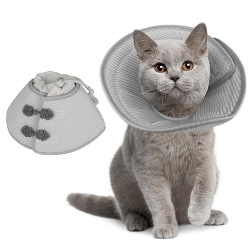 PetSmiler Halskrause Katze Weich - Katzen Halskrause Faltbaren Kragen Katze, Schutzkragen Katze Leichtgewicht Katzen Trichter, Katzenkragen Leckschutz Weich nach OP und Verletzungen, Grau L von PetSmiler