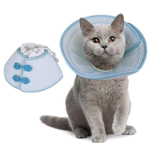 PetSmiler Halskrause Katze Weich - Katzen Halskrause Faltbaren Kragen Katze, Schutzkragen Katze Leichtgewicht Katzen Trichter, Katzenkragen Leckschutz Weich nach OP und Verletzungen, Blau L von PetSmiler