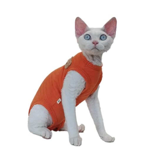 PetSmiler Katzenbody nach OP - Katzen Body Sphynx Katze Kleidung Dehnbare Katzenbody nach OP Kastration, Katzen Pullover mit Bauchschutz Tshirt für Katzen Operation, Kastrationsbody Orange XS von PetSmiler