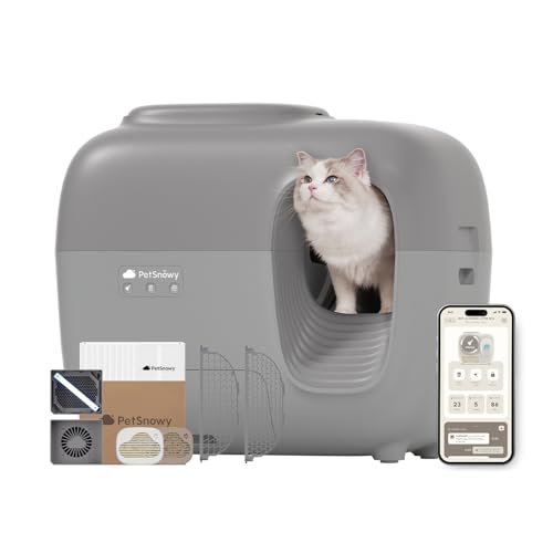 PetSnowy Katzenklo Selbstreinigend Katzentoilette mit TiO2-Geruchskontrollsystem, App-Steuerung, Auto-Packing für große Katzen & Mehrkatzenhaushalte 1,5-9 kg, Max Kapazität von 83L (2025 Premium) von PetSnowy
