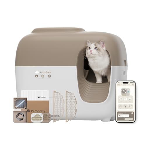 PetSnowy Katzenklo Selbstreinigend Katzentoilette mit TiO2-Geruchskontrollsystem, App-Steuerung, Auto-Packing für große Katzen & Mehrkatzenhaushalte 1,5-9 kg, Max Kapazität von 83L (2025 Premium) von PetSnowy