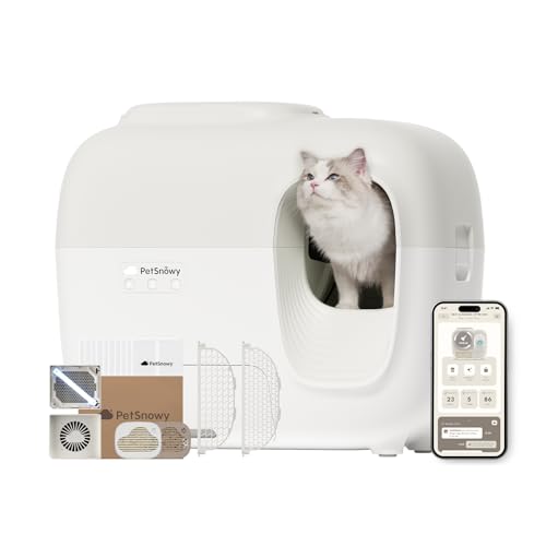PetSnowy Katzenklo Selbstreinigend Katzentoilette mit TiO2-Geruchskontrollsystem, App-Steuerung, Auto-Packing für große Katzen & Mehrkatzenhaushalte 1,5-9 kg, Max Kapazität von 83L (2025 Premium) von PetSnowy