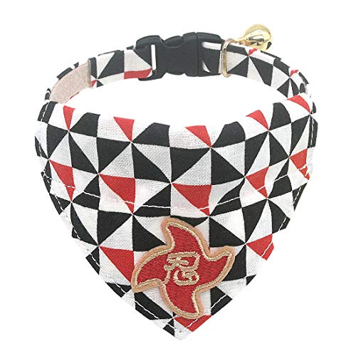 PetSoKoo Japan Ninja Bandana Katzenhalsband mit Glöckchen, stilvolles Windmühlen-Muster, 100 % Baumwolle, Sicherheitsverschluss, verstellbar von PetSoKoo