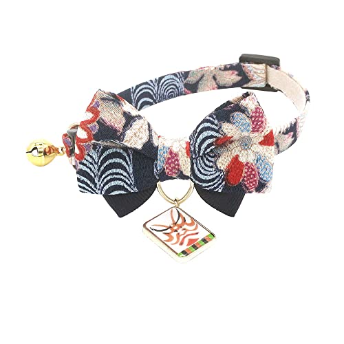 PetSoKoo Katzenhalsband, Doppelschleife, japanischer Kabuki-Charm, Sicherheitsschnalle, niedliches Kätzchen-Halsband für Mädchen und Jungen von PetSoKoo