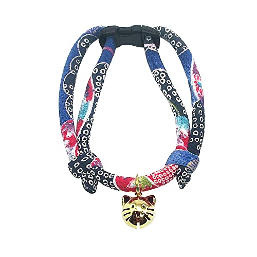 PetSoKoo Katzenhalsband mit Glöckchen Japanisches Chirimen Weich und leicht (Standard 16-32 cm), Mitternachtsblau von PetSoKoo