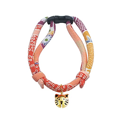 PetSoKoo Katzenhalsband mit Kitty Face Bell Niedliches Japan Chirimen Kätzchen Halsband Weich & Leicht von PetSoKoo