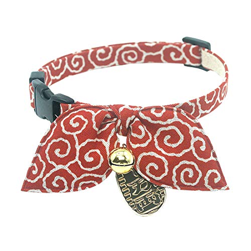 PetSoKoo Katzenhalsband mit Hasenohren, Schal und Fliege, mit Glocke und Münzanhänger. Einzigartiger orientalischer Stil. 100% Baumwolle. Sicherheitsverschluss mit Schnalle, klein von PetSoKoo