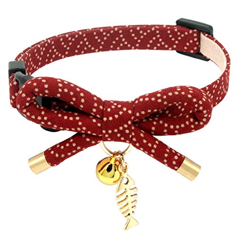 PetSoKoo Niedliches Katzenhalsband mit Fliege und Glöckchen. Japanische stilvolle Schleife und Fischanhänger. Sicherheitsverschluss, weich, leicht, für Mädchen, Jungen, männlich, weiblich, Katzen, PetSoKoo Niedliches Katzenhalsband mit Fliege und Glöckchen. Japanische stilvolle Schleife und Fischanhänger. Sicherheitsverschluss, weich, leicht, für Mädchen, Jungen, männlich, weiblich, Katzen, von PetSoKoo