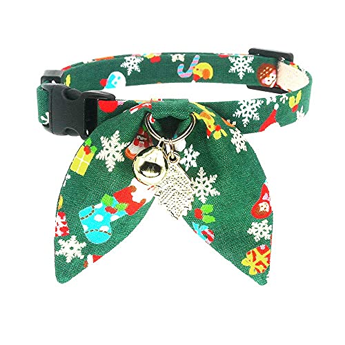PetSoKoo Weihnachtliches Katzenhalsband mit Hasenohren Schleife, Urlaubsfliege, Sicherheitsschnalle, niedliches Kätzchenhalsband für Mädchen, Jungen, Männer, Frauen, Katzen, grün von PetSoKoo