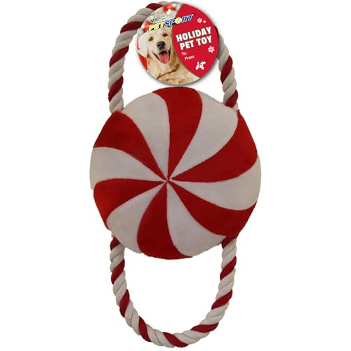 PetSport Holiday Candy Cane Plüsch- und Seil-Hundespielzeug für die Weihnachtszeit, perfekt zum Kuscheln und Zerren, langlebiges Seil hilft bei der Zahnreinigung | farbechte Farbe hinterlässt keine von PetSport