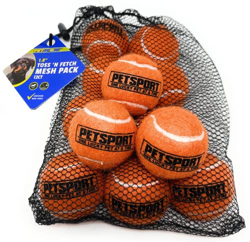 PetSport Hundespielzeug, Tennisball, klein, 4,6 cm, aus Filz und Gummi, mit Tragetasche, Orange, 12 Stück von PetSport