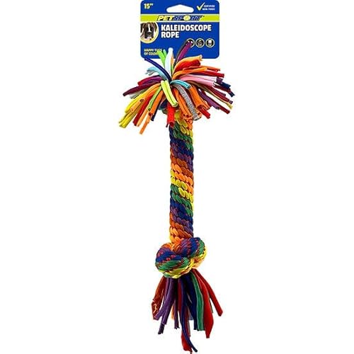 PetSport Kaleidoskop-Seil, groß, 2 Knoten, 38,1 cm, Kau- und Seilspielzeug für Hunde, perfekt für Tauziehen, leuchtende Regenbogenfarben, strapazierfähiges und dehnbares Jersey-Material von PetSport