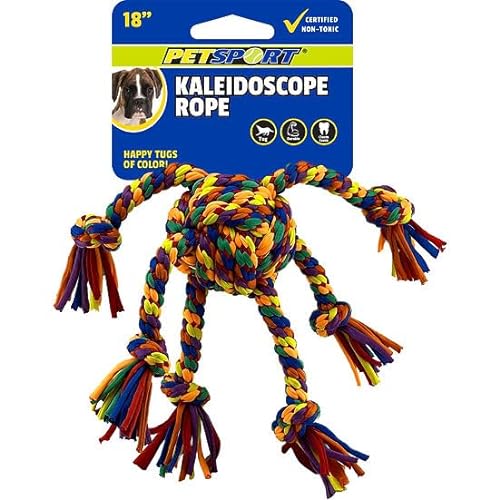 PetSport Kaleidoskop-Seil, mittelgroß, 45,7 cm, Kau- und Seilspielzeug für Hunde, perfekt für Tauziehen, leuchtende Regenbogenfarben, strapazierfähiges und dehnbares Jersey-Material, 2 Stück von PetSport