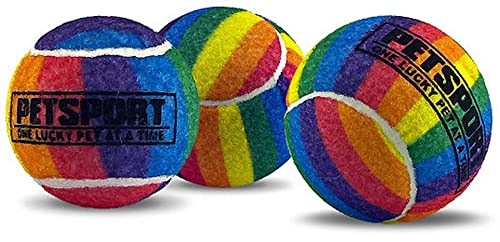 PetSport Quietschender Tennisball-Hundespielzeug, Regenbogenfarben, 3 Stück, klein (4.6 cm), Starten, Chuck oder Werfen von PetSport