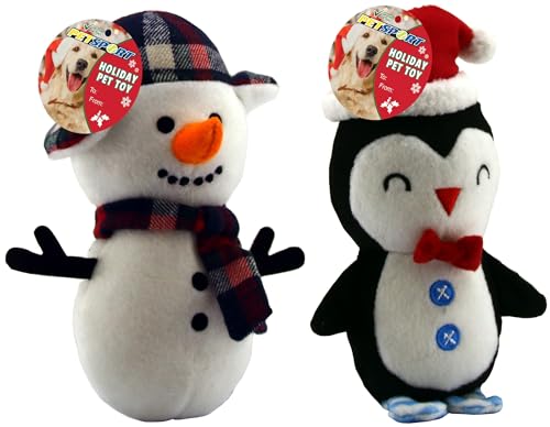 PetSport Schneemann & Pinguin Urlaub Plüschtier Bundle für die Weihnachtszeit | interner Quietscher enthalten | ultraweiches Plüschtier perfekt zum Kauen und Kuscheln | 21,6 cm von PetSport