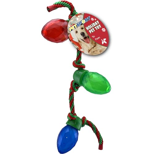 PetSport TPR Weihnachtslichter am Seil Kau- und Zerrspielzeug für die Weihnachtszeit, jedes Licht hat einen internen Quietscher, hergestellt aus strapazierfähigem TPR-Gummi, hilft die Zähne zu von PetSport