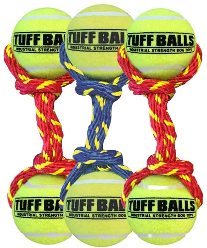 PetSport Tug Max Hundespielzeug, 22,9 cm, Seil und langlebige Tennisbälle, verschiedene Farben, 3 Stück von PetSport