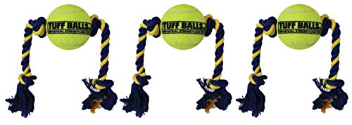 Petsport 3 Pack Tuff Ball Tug Hundespielzeug 14 Zoll geflochtenes Seil mit hundesicheren Tennisbällen von PetSport