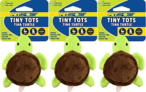 Petsport Tiny Tots Tina Turtle Plüsch-Hundespielzeug für kleine Hunde mit Quietscher, 12,7 cm, 3 Stück von PetSport