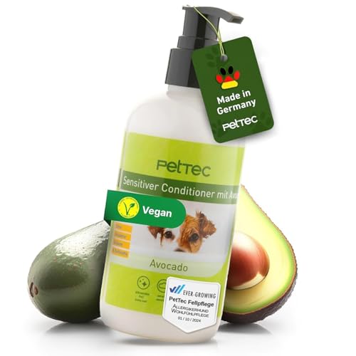 PetTec® - Conditioner für Hunde mit Avocadoöl Essenz 250ml Pumpflasche -Hundeconditioner pH neutral (7) für alle Hunderassen - Fellpflege Hund Paraben-, Silikon- & Duftstofffrei - Spülung Fell vegan von PetTec