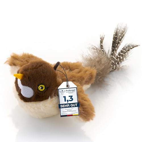 PetTec® Interaktives Katzenspielzeug Elektrisch [DAS ORIGINAL] Selbstbeschäftigung - Katzenspielzeug mini Spatz beweglich mit Katzenminze Interactive Cat Toy Automatische Katzen Spielsachen von PetTec