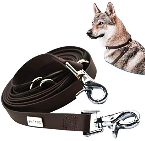 PetTec Hundeleine 2m Führleine für Hunde bis 60kg, leichte Trainingsleine/Ausbildungsleine/Trekkingleine verstellbar aus TRIOFLEX (ähnl. Biothane), wasserabweisend, Dog Lead (Braun) von PetTec