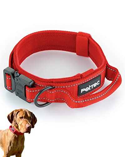 PetTec Hundehalsband aus Neopren & Nylon, Halsband mit Griff für kleine & große Hunde weich gepolstert (S-XL), äußerst robust & wasserabweisend, verstellbar, rot von PetTec