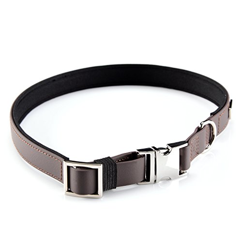 PetTec Hundehalsband aus Trioflex™ mit Polsterung, Wetterfest, Wasserabweisend, Robust in 3 Größen (M (40-50cm), Slim Edition Braun) von PetTec