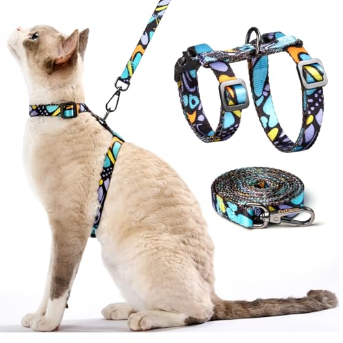 Katzengeschirr und Leine, ausbruchsicher, verstellbar, bequem, weich, leicht, sicher und einfach zu verwenden, für Spaziergänge, Reisen, kleine, mittelgroße, große Katzen, blauer Schmetterlingszauber Katzengeschirr und Leine, ausbruchsicher, verstellbar, bequem, weich, leicht, sicher und einfach zu verwenden, für Spaziergänge, Reisen, kleine, mittelgroße, große Katzen, blauer Schmetterlingszauber von PetThem