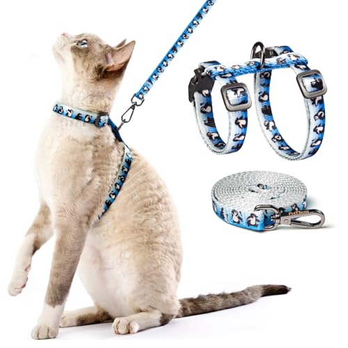 Katzengeschirr und Leine, ausbruchsicher, verstellbar, bequem, weich, leicht, sicher und einfach zu verwenden, für Spaziergänge, Reisen, kleine, mittelgroße und große Katzen, blauer Gletscherpinguin Katzengeschirr und Leine, ausbruchsicher, verstellbar, bequem, weich, leicht, sicher und einfach zu verwenden, für Spaziergänge, Reisen, kleine, mittelgroße und große Katzen, blauer Gletscherpinguin von PetThem