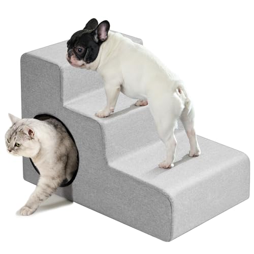 Stabile Hundetreppe von petThem mit einer Höhe von 40 cm, extra breit, sicher für 68 kg, Haustiertreppe für Bett, Couch, Sofa und Stuhl, Haustiertreppe für kleine, mittelgroße Hunde, Katzen oder von PetThem