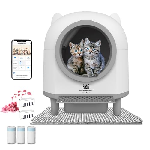 PetWanders Selbstreinigende Katzentoilette, 14 Sicherheitssensoren, alle Arten von Streu, mobile Steuerung, Belüftungs- und Aromatherapie-System, Eingangsstufe und Katzenstreu-Matte von PetWanders by JHL