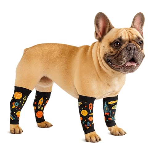 PetWarm Beinmanschetten für Hunde, 4 Stück, Raketen-Druck, atmungsaktive Anti-Leck-Hunde-Beinmanschetten, Operations-Erholungsbandagen zur Gelenkunterstützung, 4er-Pack für kleine Hunde, Schwarzgold PetWarm Beinmanschetten für Hunde, 4 Stück, Raketen-Druck, atmungsaktive Anti-Leck-Hunde-Beinmanschetten, Operations-Erholungsbandagen zur Gelenkunterstützung, 4er-Pack für kleine Hunde, Schwarzgold von PetWarm