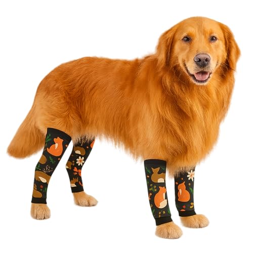 Petwarm Dog Recovery Beinmanschetten 4-teiliges Set, Fuchs-Wald-Druck, kegelfreie Gelenkstützmanschetten für Hunde, Anti-Leck-Wraps für mittelgroße und große Hunde, Schwarzbraun, L Petwarm Dog Recovery Beinmanschetten 4-teiliges Set, Fuchs-Wald-Druck, kegelfreie Gelenkstützmanschetten für Hunde, Anti-Leck-Wraps für mittelgroße und große Hunde, Schwarzbraun, L von PetWarm