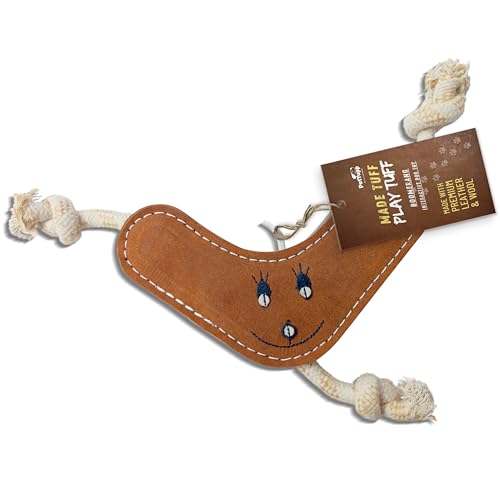 PetYupp Boomerang Hunde-Kauspielzeug aus natürlichem Echtleder und extra dicker Wolle, perfekt für aggressive Kauer, zahnende Welpen und für kleine, mittelgroße und große Hunde, langlebig und PetYupp Boomerang Hunde-Kauspielzeug aus natürlichem Echtleder und extra dicker Wolle, perfekt für aggressive Kauer, zahnende Welpen und für kleine, mittelgroße und große Hunde, langlebig und von PetYupp