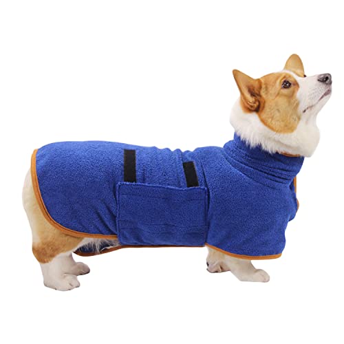 Petalum Bademantel für Hunde, verstellbar, Bademantel, weich, schnell trocknend, saugfähig, mit magischem Band für Haustiere (L, blau) von Petalum