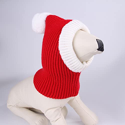 Petalum Haustier Strickmütze mit Bommel Weihnachtsmütze für Hunde Katze warm Wintermütze Schal Kopfbedeckung von Petalum