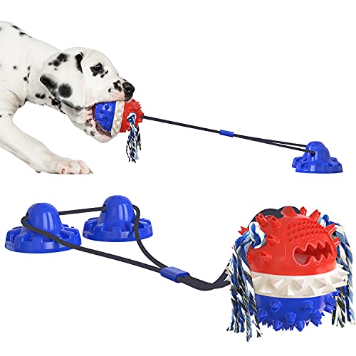 Petalum Hundespielzeug mit Saugnapf, multifunktional, Kauball mit Futterverteilung, interaktives Spielzeug, Molarkugel, Reinigung der Zähne für Welpen (dunkelblau) von Petalum