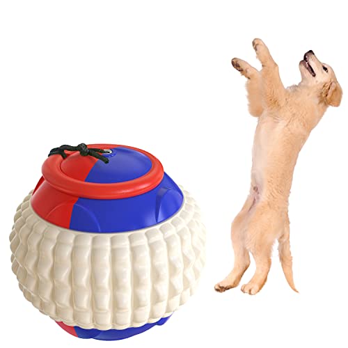 Petalum Interaktives Kauspielzeug für Hunde, Wurfball, Kugel, Backenzähne, Reinigung, Wurfball, ausziehbar, Teleskop-Kordel mit Ring (blau-weiß) von Petalum