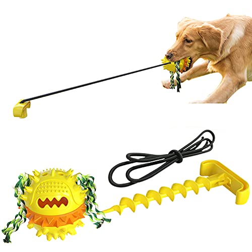 Petalum Interaktives Kauspielzeug für Hunde, mit Saugnapf, Molar, quietschend, multifunktional, elastisches Seil, Welpen, Zahnball, Haustiere (gelb) von Petalum