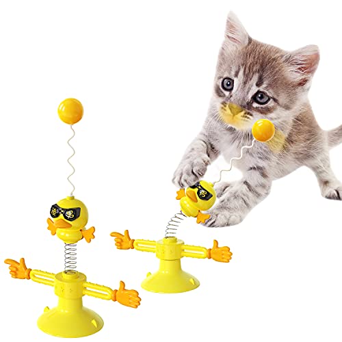 Petalum Interaktives Spielzeug für Katzen, drehbares Tablett, Kätzchenball, lustig, interaktiver Ball mit Saugnapf, drehbar, Federstab, Neckerei (Gelb) von Petalum