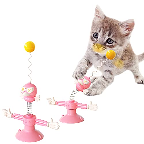 Petalum Interaktives Spielzeug für Katzen, drehbares Tablett, Kätzchenball, lustig, interaktiver Ball mit Saugnapf, drehbar, Federstab, Neckerei (Rosa) von Petalum