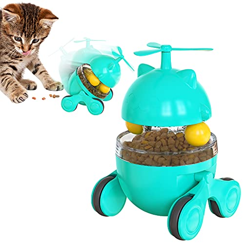 Petalum Katzenspielzeug, Windmühle, interaktiv, lustig, verstellbar, Futterspender für Haustiere, mit drehbarem Tablett + Rollen (Türkis) von Petalum