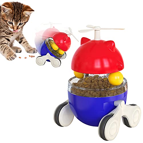 Petalum Katzenspielzeug, Windmühle, interaktiv, lustig, verstellbar, Futterspender für Haustiere, mit drehbarem Tablett + Rollen (dunkelblau) von Petalum