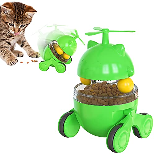 Petalum Katzenspielzeug, Windmühle, interaktiv, lustig, verstellbar, Futterspender für Haustiere, mit drehbarem Tablett + Rollen (grün) von Petalum