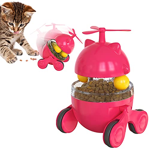 Petalum Katzenspielzeug, Windmühle, interaktiv, lustig, verstellbar, Futterspender für Haustiere, mit drehbarem Tablett + Rollen (rot) von Petalum