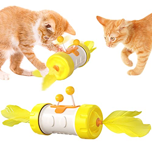 Petalum Katzenspielzeug, interaktiv, mit Federn, Kugeln, Schalter, kreatives Spielzeug, Schaukel, Balance, lustiges Spiel, Zubehör für Haustiere (Gelb) von Petalum